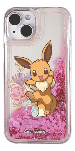 Funda Celular Para iPhone Pokemon Eevee Glitter Liquida