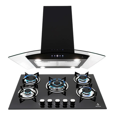 Combo Supra Parrilla Empotrable A Gas Y Campana De Isla 76cm Color Negro | Meses sin interés