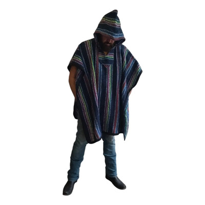 Poncho Gavan Unisex Azul Con Franjas Multicolor Unitalla | Envío gratis