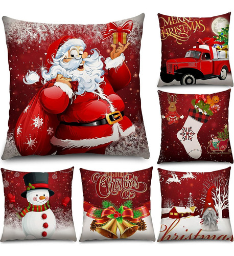 Juego De 6 Fundas De Almohada De Navidad De 45x45cm