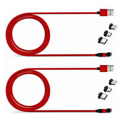 Pack de 2 Cables Cargador Magnético 3 en 1 con USB Tipo C, Micro USB y Lightning, Rojo | Envío gratis