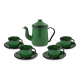 Conjunto Café Esmaltado C/ 9 Peças Qualidade Ewel Cor Verde