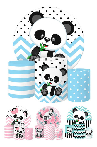 Kit Painel Redondo E Capas Tecido Sublimado 3d Panda Cor Fkpc-791