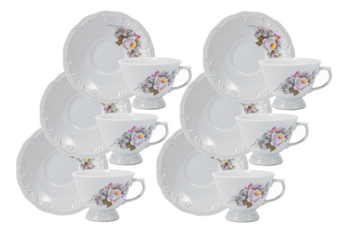 Conjunto 6 Xicaras Café Com Pires Eterna Porcelana Schmidt