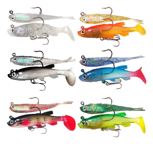 12 Señuelos De Pesca Realistas Swimbaits De Goma Con Anzuelo