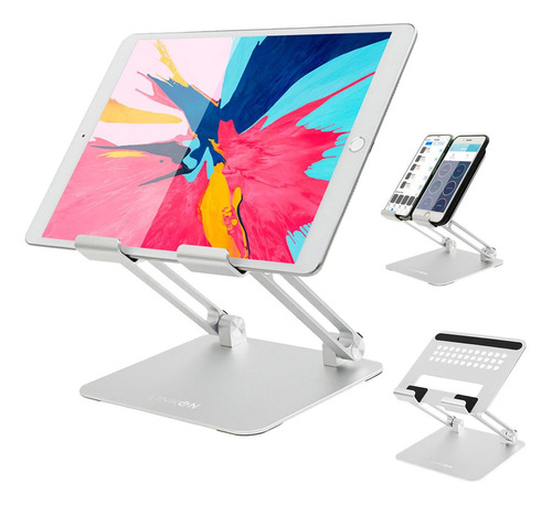 Soporte Tablet Para iPad Celular Escritorio Aluminio Movible Color Gris Claro