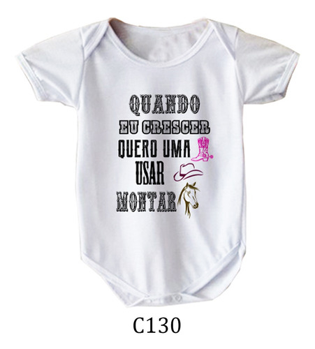 Body De Bebês Cavalo Branco Pônei Cowgirl Garota Country