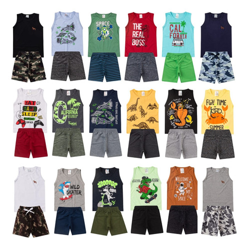 Kit 5 Conjunto Infantil Masculino Menino Verão Bebê 1 Ao 8 