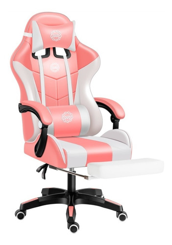 Silla Gamer Ergonómica Con Reposapiés Reclinable Cómoda Ouo Color Rosa/blanco Material Del Tapizado Cuero Sintético