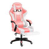 Silla Gamer Ergonómica Con Reposapiés Reclinable Cómoda Ouo Color Rosa/blanco Material Del Tapizado Cuero Sintético