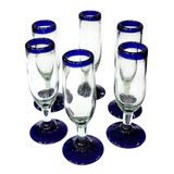 Copa Flautas Champagne Vidrio Artesanal Set 6pzs Cobalto