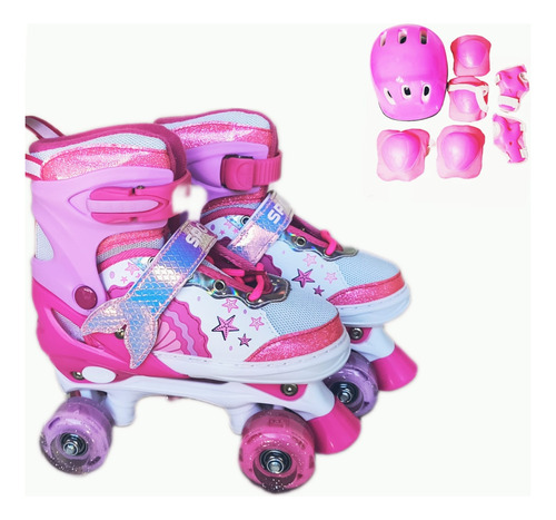 Patins Quad Top Tam./ajustável + Kit Proteção Rodinhas Led