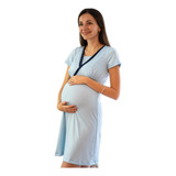 Camisola Pijama Maternal Y Lactancia Celeste/azul Mitima