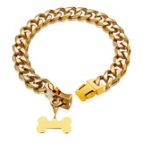 Collar Para Perro Chapado En Oro Con Eslabones Cubanos De 14