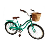 Bicicleta Feminina Aro 24 Retrô Sem Marchas Com Vime Verde