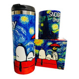 Paquete De Taza Y Termo; Diseño: Snoopy-noche Estrellada Color Azul Snoopy Noche Estrellada