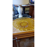 Antiguo Centro De Mesa Frutera Vidrio Amarillo 33cm N19