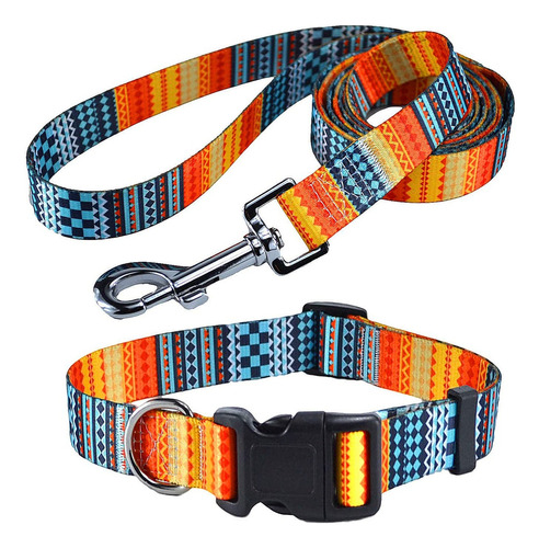 Conjunto De Collar Y Correa De Nylon Ajustable Para Perros