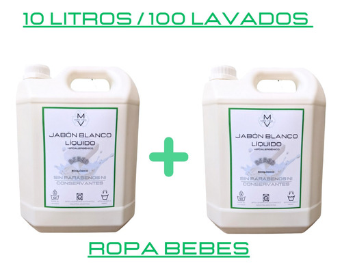 Jabón Blanco Líquido Ropa Bebe 10l. Neutro.