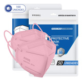 100 Máscaras Descartáveis Kn95 Wwdoll 5 Camada Anvisa Rosa