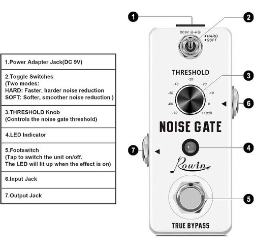 Pedal Rowin Noise Gate Elimina Ruido P/ Guitarra E Baixo