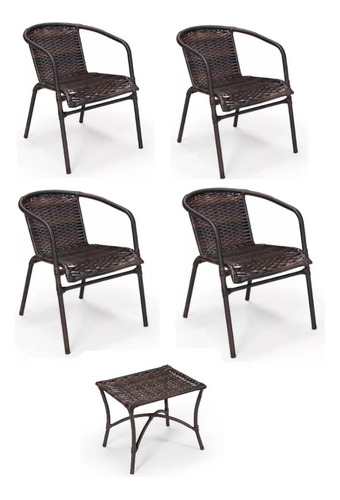 Kit 4 Cadeiras + Mesinha De Junco Resistente Para Varandas 