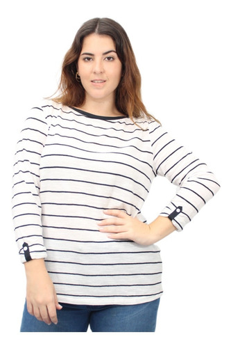 Remera Mujer Blanca Rayada Manga Larga Importada Moda Divina