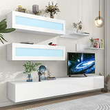 Soporte Flotante Para Tv De Pared Con Cuatro Gabinetes De Al