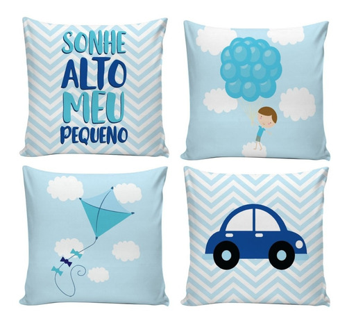 Kit 4 Capas Almofadas Infantil Menino Príncipe Carro 45x45 