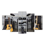 Quadros Decorativo Guitarra E Bateria   Mosaico 5 Peças