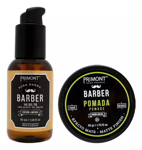 Primont Barber Pomada Mate 60ml + Primont Barber Serum Barba