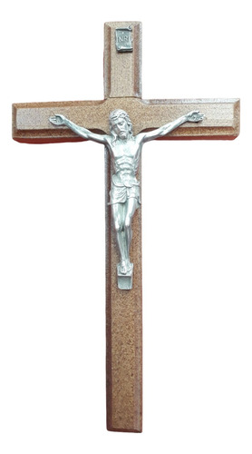 Cristo Plateado Con Cruz De Madera Grande Para Pared 