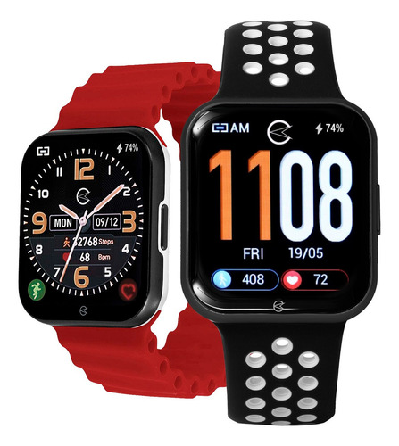 Smartwatch Champion Relógio Inteligênte Troca Pulseira Ch500 Cor Da Caixa Preto Cor Da Pulseira Preto-vermelho Cor Do Bisel Preto