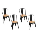 Pack 4 Sillas Comedor Tolix Asiento Madera Negro