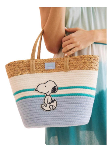 Bolsa De Playa Snoopy Peanuts Cuerdas Algodón