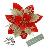 12 Flores Artificiales De Navidad Con Clips Y Tallos (rojo)