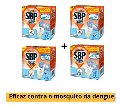 Kit Rep Elétrico Sbp 4 Ap + 4 Refil Inseticida Cheiro Suave 