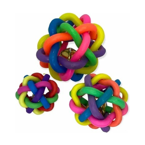 Set 3 Pelotas De Goma Trenzada Con Campana Juego Perros Pequ