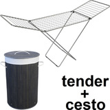 Tendedero Tender Ropa Pie Galvanizado Gimi Italiano + Cesto