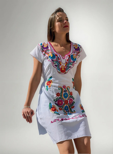 Hermoso Vestido Artesanal Bordado Quimono Mexicano | Envío gratis