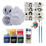 Kit 24 Stencil + Kit Pintura Facial Corpo Maquiagem Infantil
