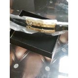 Pulseira Aço Inox Couro Preto Detalhes Dourado Banho 18k Lv