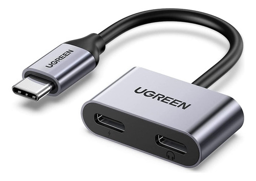 Ugreen Hub Adaptador Usb-c 2 Em 1 Áudio Suporta Pd 3.0 Cinza