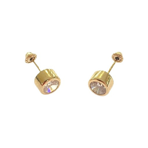 Arete Broquel Barril Tambor Rosa 5mm Oro 10k Kt / Niña Mujer