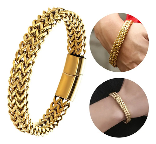 Esclava Oro Dos Filas De Acero Magnética Hebilla Para Hombre | Meses sin interés
