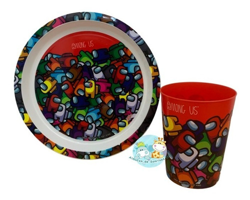 Combo Bazar Infantil Set Plato Playo + Vaso Among Us