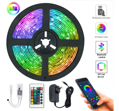 Cinta Led Rgb Colorida 5050 De 5 M, Controlador Wifi, Fuente