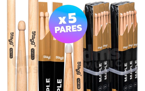 Palillos Baquetas Bateria Para Percusion Pack Promo 5 Pares