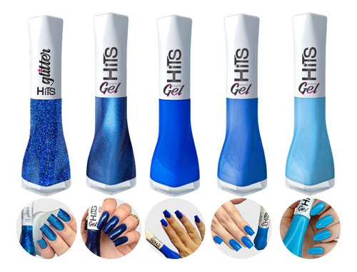 Kit Com 5 Esmaltes Hits Azul Celestial 8ml