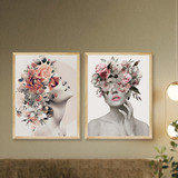 Dupla De Quadros Decorativo Feminino Abstrato Surreal 50x70